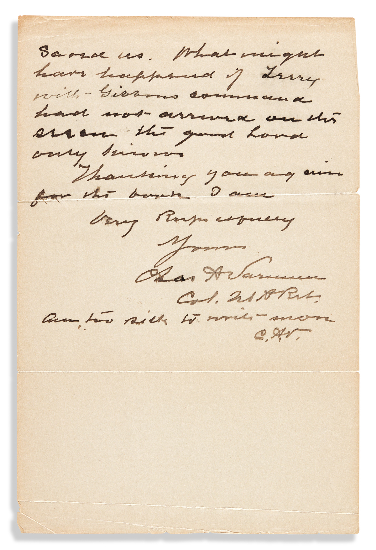 (GEORGE A. CUSTER.) Charles A. Varnum. Letter by the commander of Custers scouts, praising the book Glory Hunter.